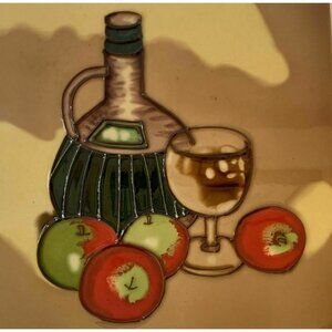 Wine Bottle Fruit Glass  Decorative Ceramic Wall Art Tile 8x8 New Raised Relief